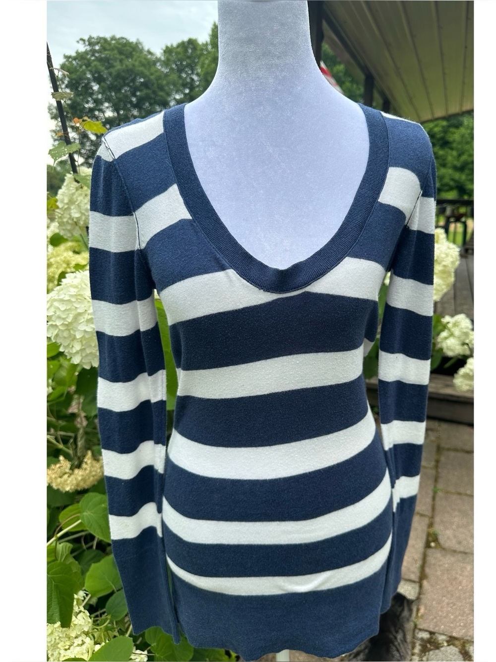 American Eagle Outfitters Navy & White Striped Scoop Neck Long-Sleeve Sweater